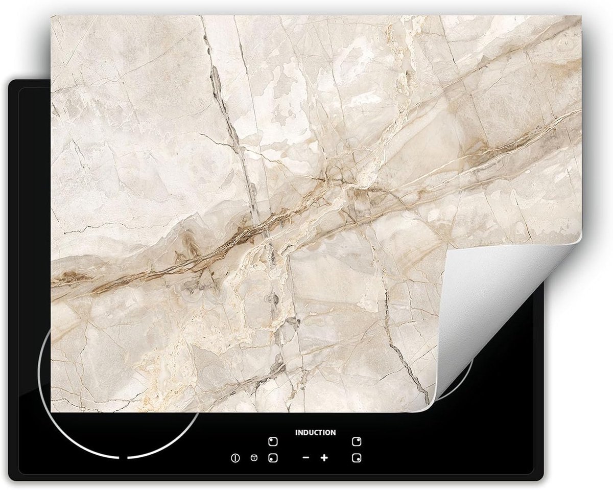 Universele Inductiekookplaat Beschermer 80x52 cm Beige Marmer - Hittebestendige Werkmat
