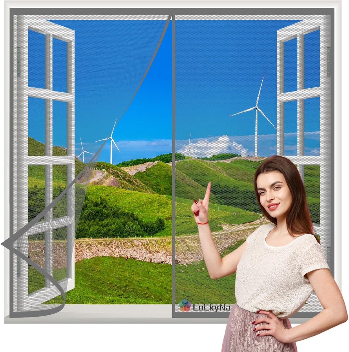 Magnetisch Hor voor Raam 190x200cm Grijs - Rolhor Vliegengaas Zelfklevend Muggenhor