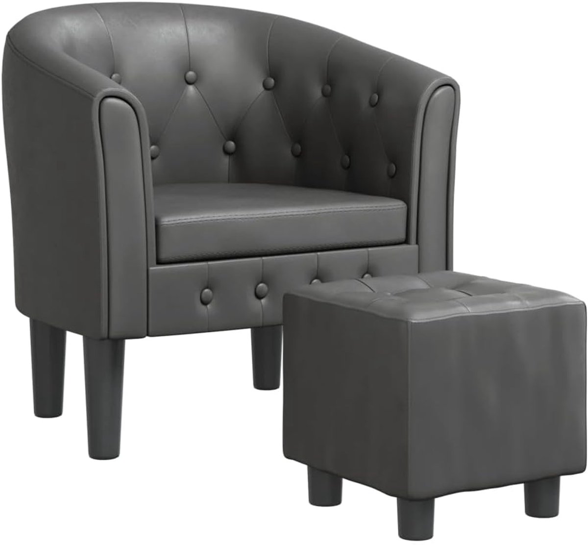 Kuipstoel met voetenbank - Fauteuil relax - Ontspannen zitten - Decoratieve knopen - Zithoogte 39cm - Grijs