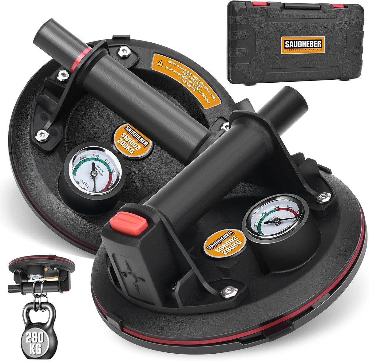 Set van 2 Vacuüm Lifters met Manometer - Zware Zuigkracht voor Tegels Glas en Plaatmaterialen