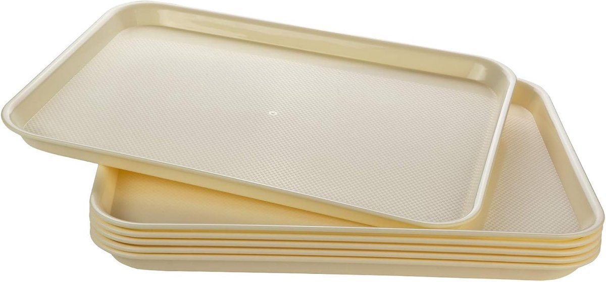 Set van 6 Rechthoekige, Beige Kunststof Dienbladen voor Serveertrays