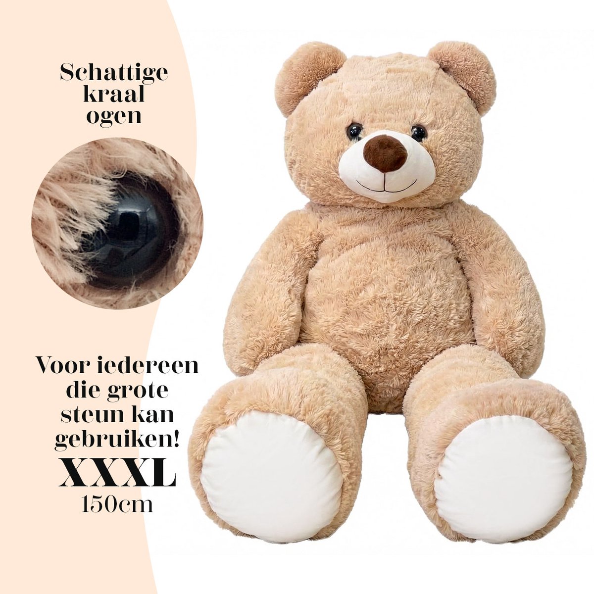 YellowPack XXXL Knuffel beer 150 cm Beige – Grote Teddybeer – Mega Knuffelbeer – Zachte Pluche Knuffel – Grote Knuffelbeer Cadeau voor Kinderen — afbeelding 4