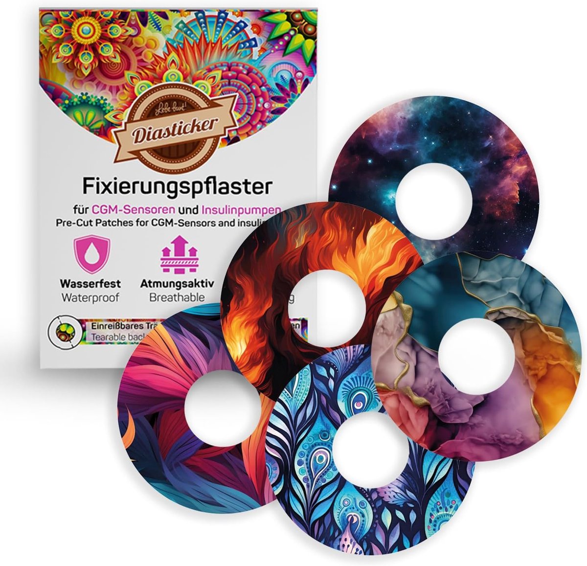 Sensor Pleisters - Fixeerpleisters Huidvriendelijk - Diabetes Zorg - Waterdichte Sterke Grip - 10 Stuks - Mix Kleuren