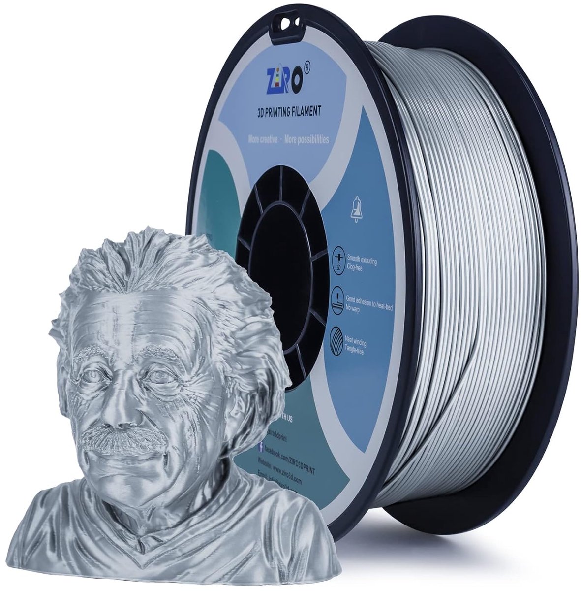 3D Printer Filament - Metaal PLA - 3D Printen - Nauwkeurigheid +/- 0.03mm - 1.75mm 1KG - Zilver