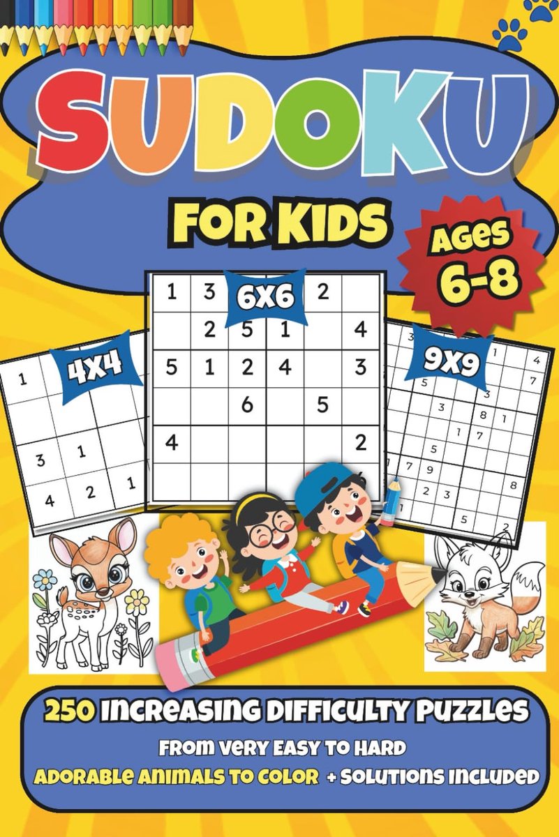 Sudoku Puzzelboek voor Kinderen 6-8 Jaar: 250 Logische Opgaven met Kleurplaten van Dieren