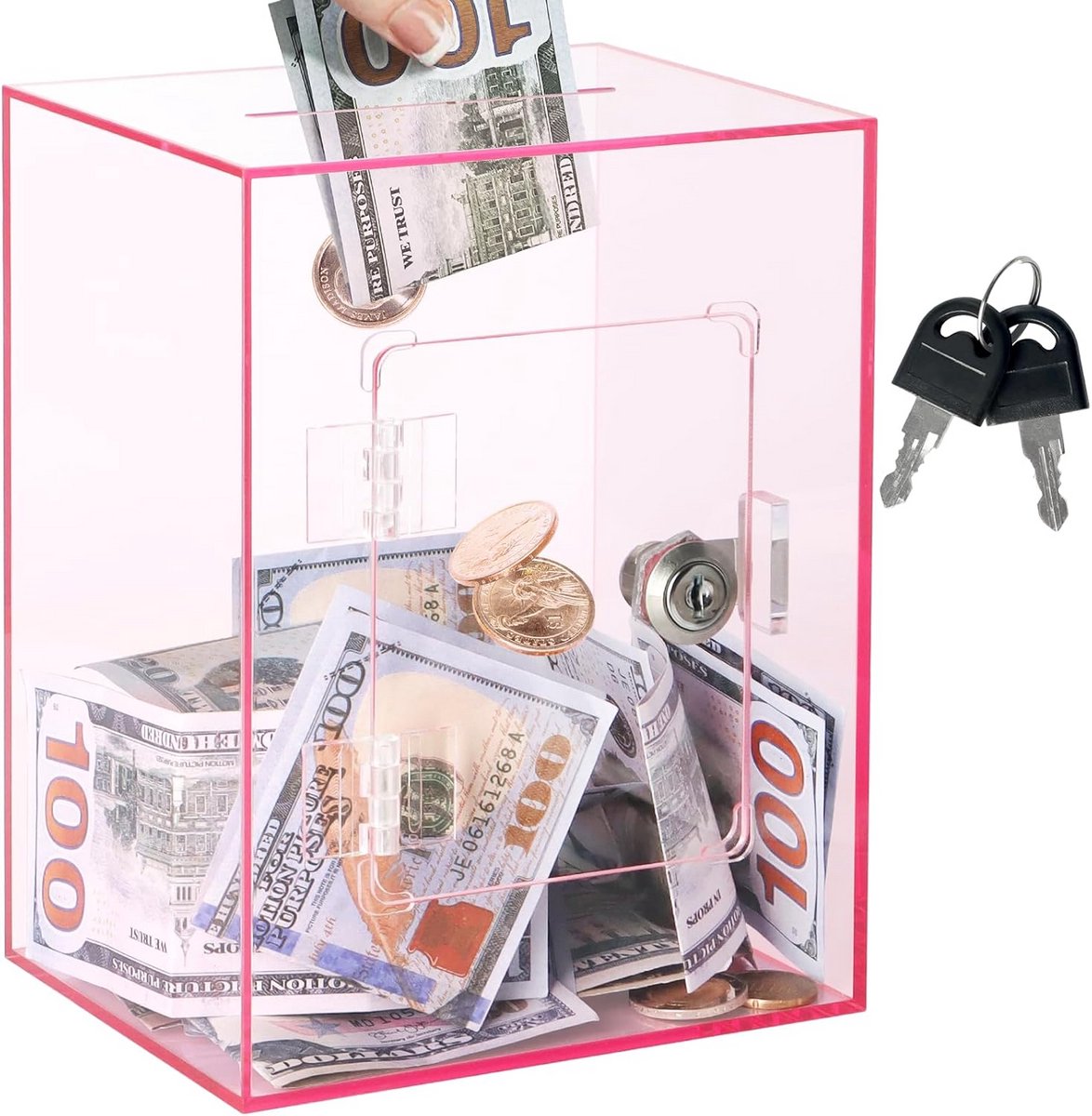 Grote Doorzichtige Spaarpot met Slot en Sleutel voor Munten en Papiergeld