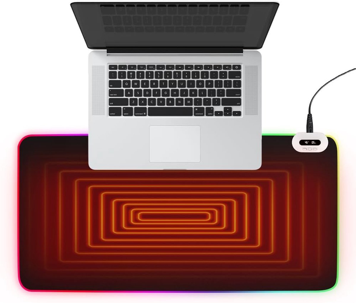 Verwarmde Bureauonderlegger 80x40 cm met RGB Verlichting - Instelbare Temperatuur 35-65°C