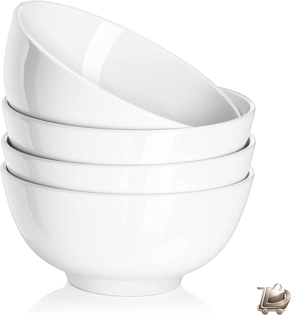 4-delige Soepkommen Set - Grote Diepe Porseleinen Kommen - 1150 ml - Voor Pasta, Salade, Fruit, Ontbijtgranen - Magnetron- en Vaatwasserbestendig - Diameter 17,8 cm - Keukenservies