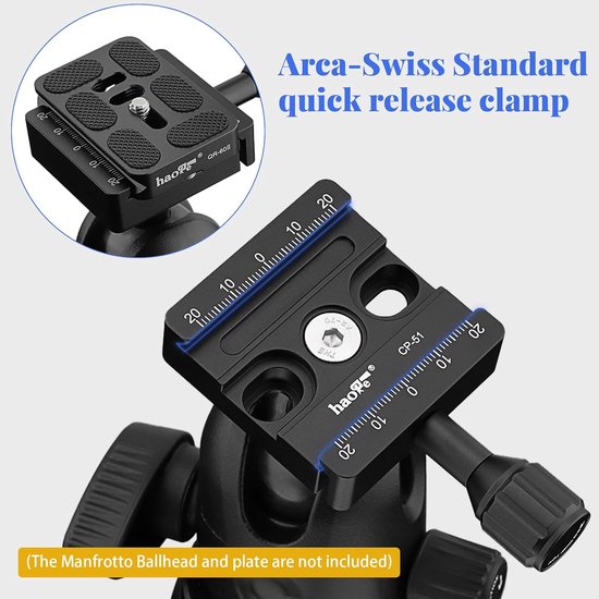 Gotyou 70mm Arca Swiss Snelspanplaatklem – Verstelbare Statiefklem Met Waterpas En Schaal, Compatibel Met Veel Statiefkoppen 4 miniatura