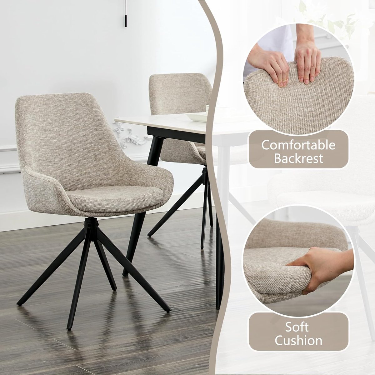 Eetkamerstoelen Set van 4 – Draaibare Moderne Keukenstoelen 44 x 52 x 86 cm – Ergonomische Armloze Stoelen met Comfortabele Zitting – Witte Design Stoelen voor Eetkamer, Woonkamer en Werkkamer – Abkantoor