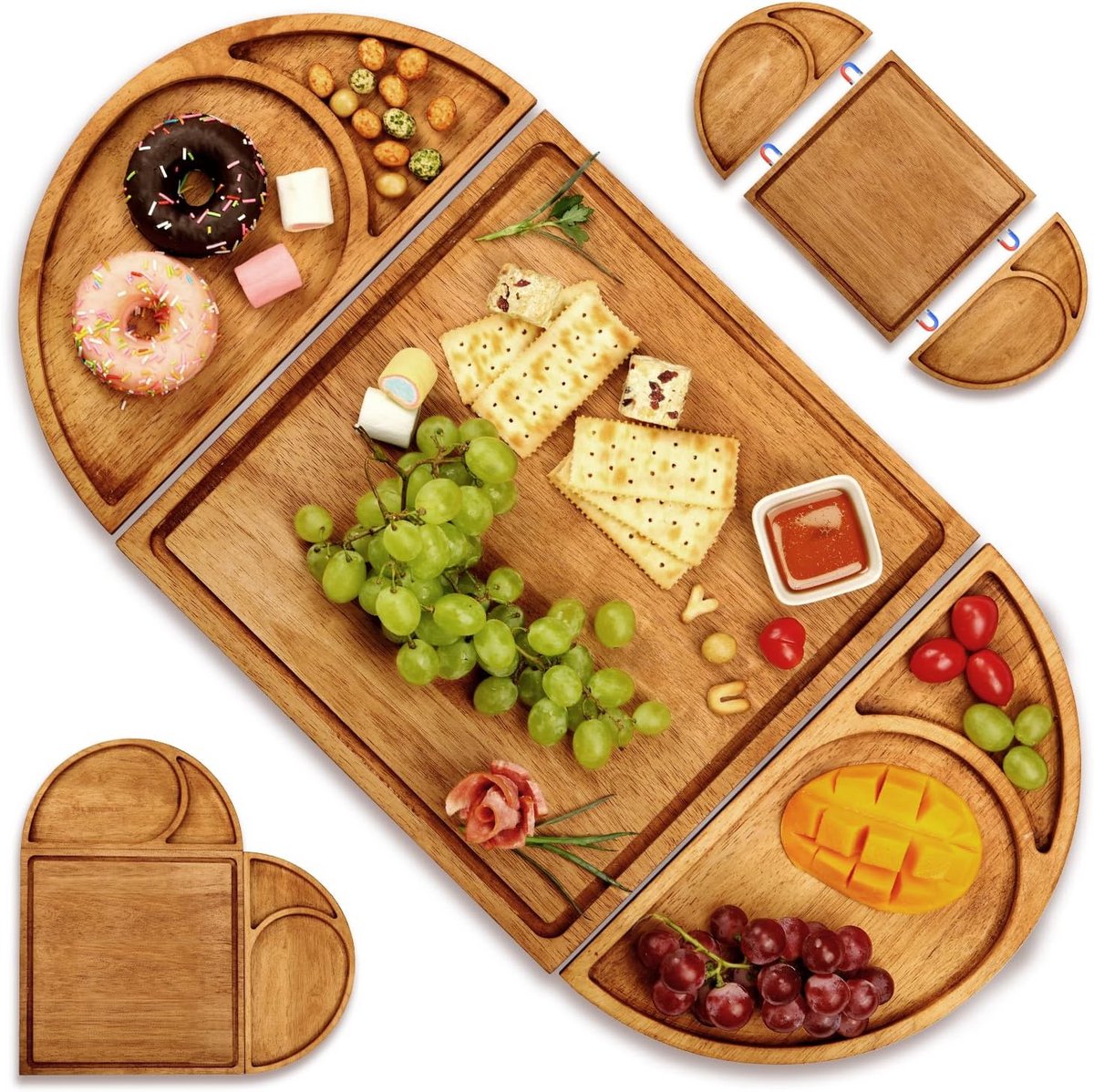Luxe Houten Serveerplank Set - 3 Delige Magnetische Kaasplank Hart Rond Vierkant