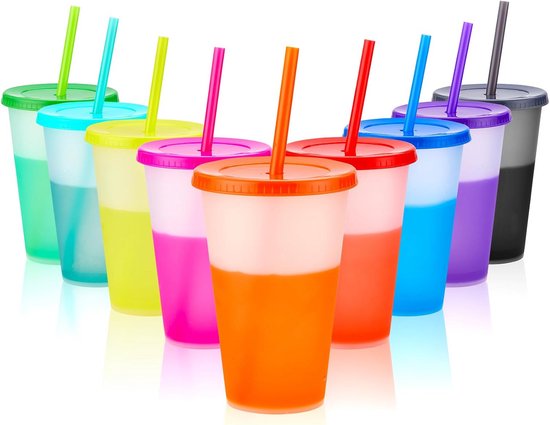 AOLUXLM Set Van 52 Herbruikbare Plastic Bekers – 480 Ml – Kleurrijk – Stapelbaar – Ideaal Voor Feestjes, BBQ, Kamperen En Verjaardagen