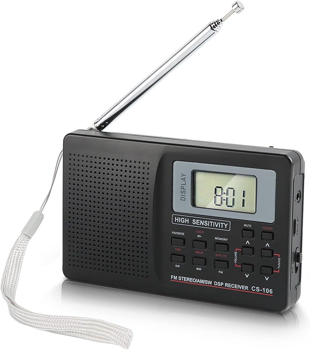 Draagbare Digitale AM/FM Radio met Wereldontvangst en Wekker