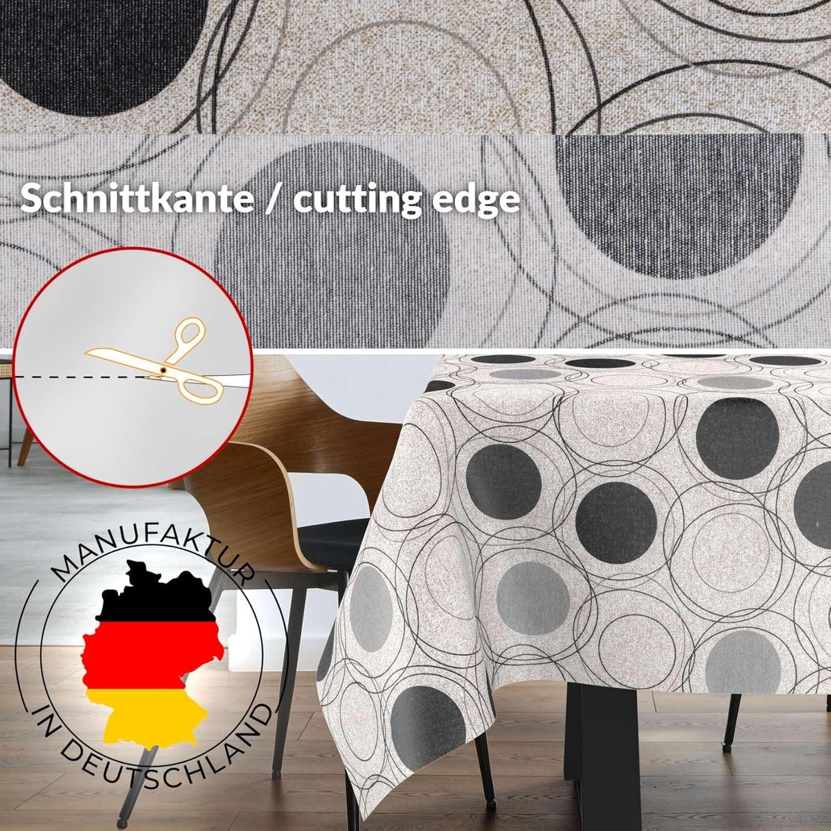 Afwasbaar Stoffen Tafelkleed Katoen Polyester Cirkels Grijs 160 x 140 cm Binnen Buiten