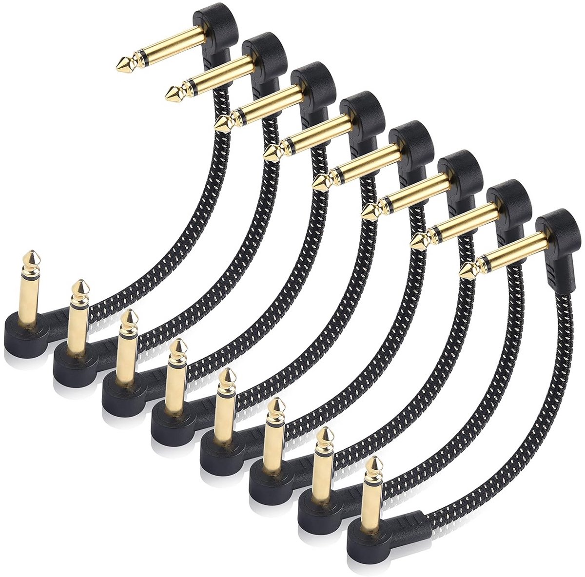 Set van 8 Gevlochten Korte Patchkabels (15 cm) voor Gitaar Effectpedalen - Zwart
