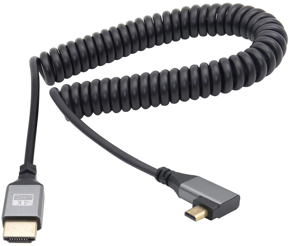 90 Graden Micro HDMI naar HDMI Spiraalkabel - 4K@60Hz UHD Ondersteuning, Flexibele Verlenging tot 1M