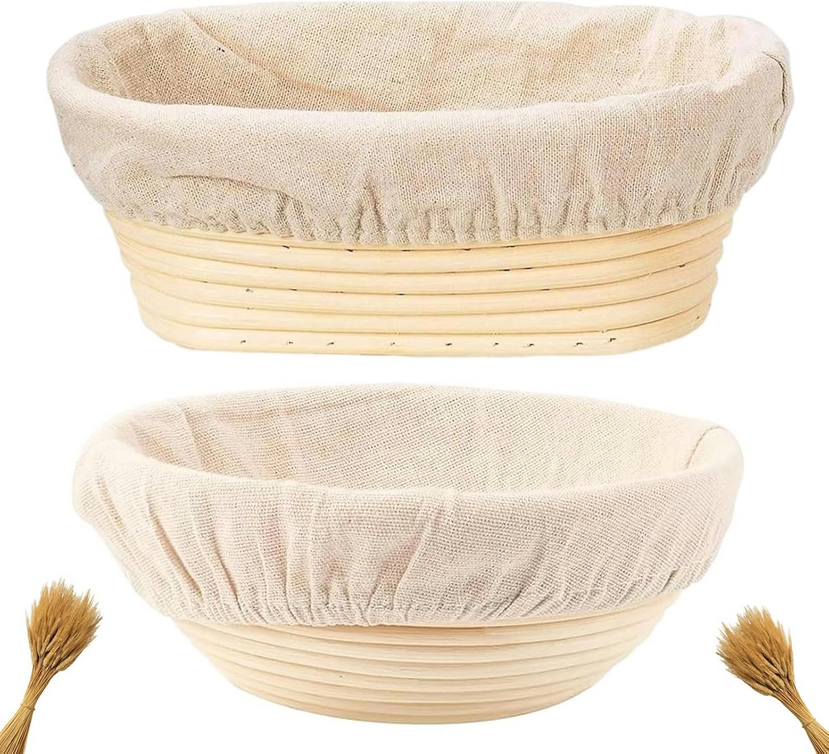Banneton Set van 2: Ronde en Ovale Brood Proofing Manden met Linnen Liner voor Zuurdesem Brood bakken