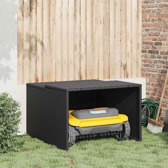 vidaXL - Garage - voor - robotmaaier - 86x90x52/57 - cm - poly - rattan - zwart van Merkloos	 — afbeelding 3