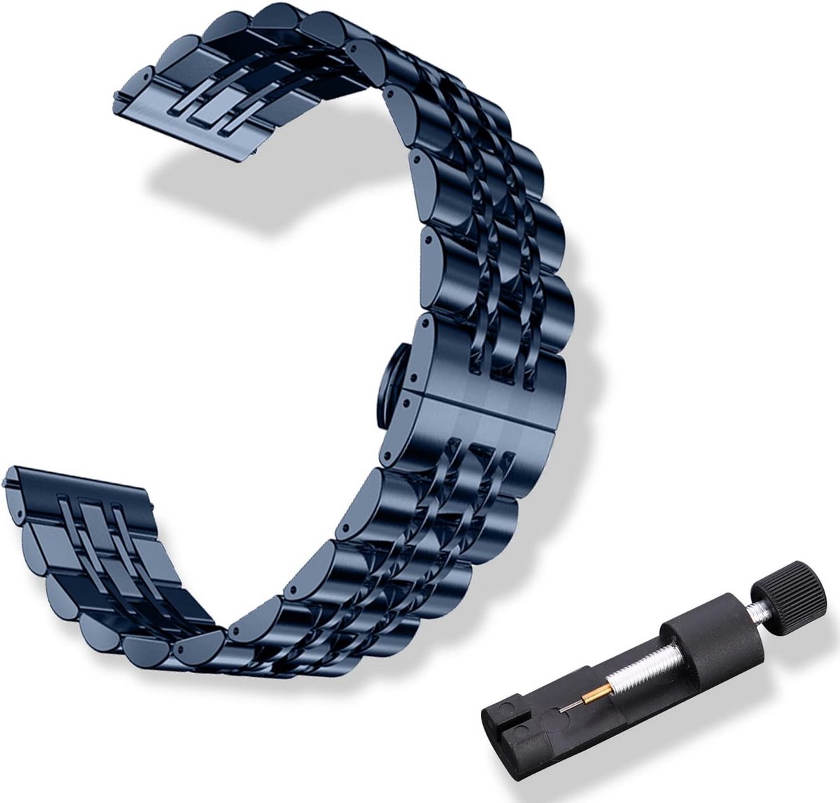 Metalen Horlogeband - Reserveband RVS - Dagelijks Gebruik - Dubbele Vlindersluiting - 22 mm - Blauw