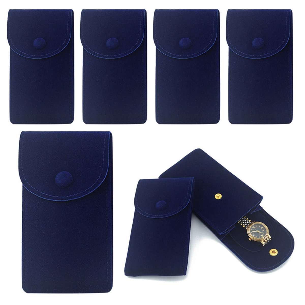 Horlogetasje - Draagbaar - Unisex - Met druksluiting - Blauw - 5-pack