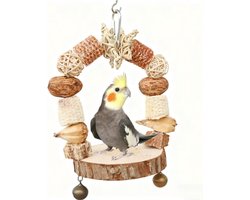 Natuurlijk Houten Kauwspeeltuig voor Vogels: Schommel met Maïskolf en Noten voor Kooi