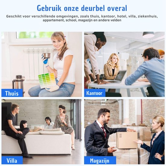 Quvo® Waterdichte Draadloze Deurbelset - 2 Ontvangers - 150m Bereik - Geen Batterijen - 45 Melodieën - 4 Volumeniveaus - Zwart - ‎13cm x 11cm x 8cm — afbeelding 2