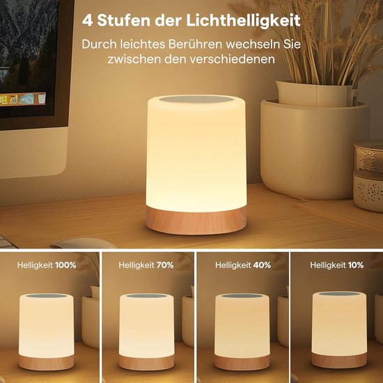 Dimbare LED Tafellamp met RGB Kleuren, 4 Modi en Geheugenfunctie - Draadloos Nachtkastje Verlichting van Merkloos — afbeelding 4