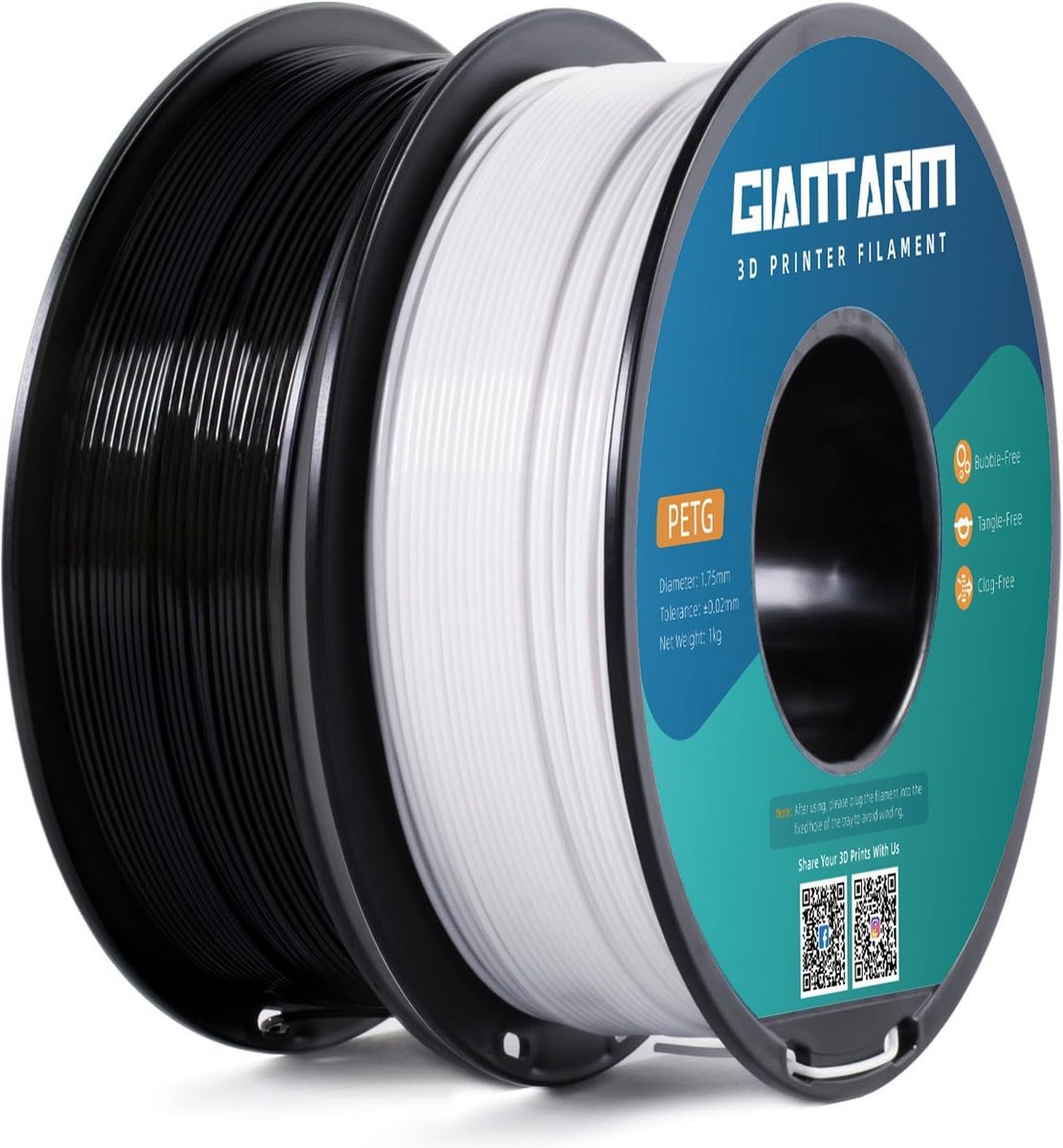 3D Printer Filament Set Zwart & Wit - 1.75mm PETG (2kg) - Hoge Kwaliteit Spoel