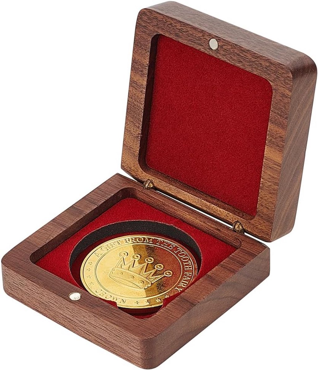 Houten Presentatiedoos voor 40mm Challenge Munten met Fluweel