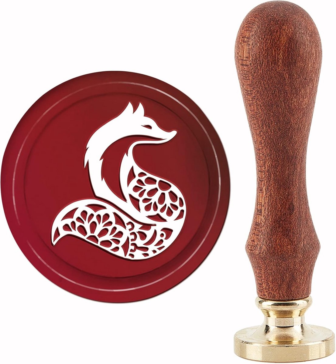 Verwijderbare Wax Seal Stempel met Houten Handvat - Afdruk Bloem Mandala Ontwerp 30mm