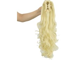 Valse Paardenstaart Clip-in Haarextensie, Dik en Krullend of Steil, Lichtblond 613