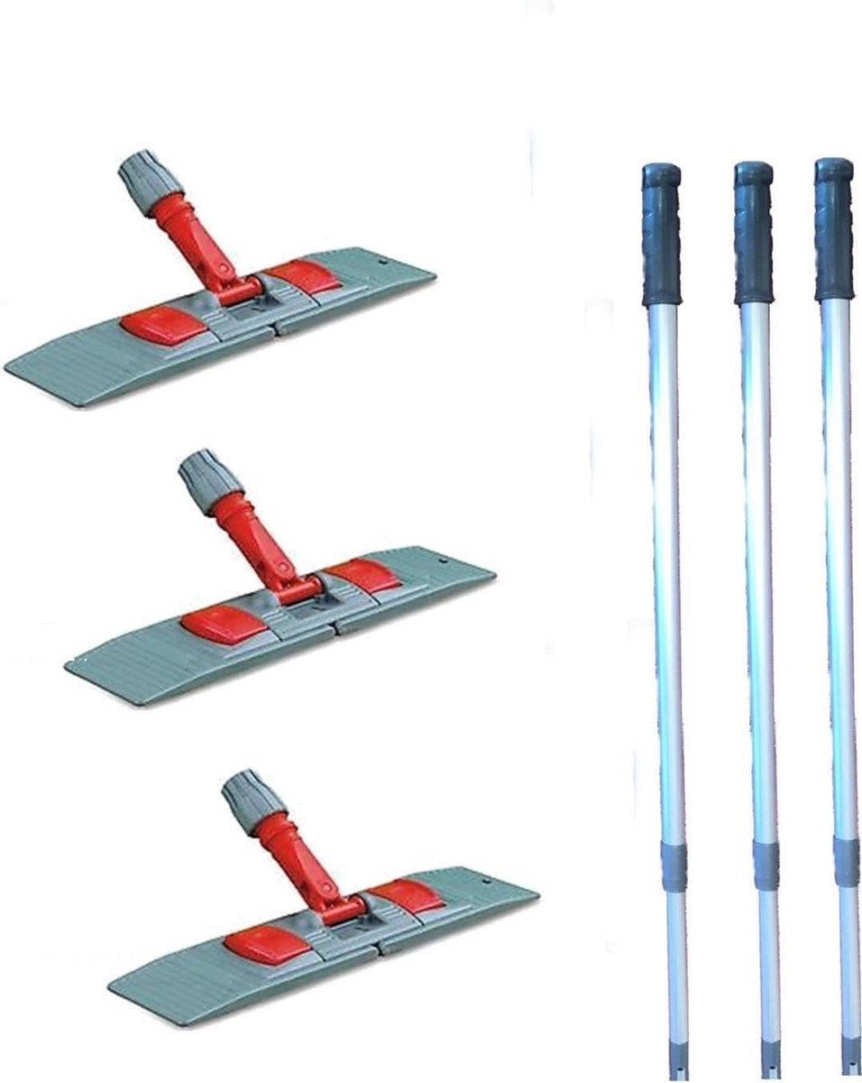 Set van 3 Vloerwisser met Telescoopsteel en Dweilhouder 50 cm