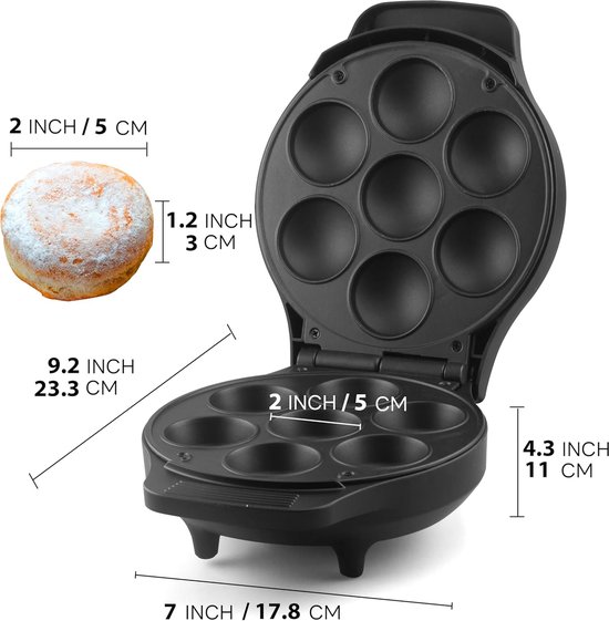 Mini Pannenkoekjesmaker - Elektrische Ebelskiver Poffertjesmaker - Bakt 7 Ebelskivers van 5 cm Zonder Omdraaien - Deense Pannenkoeken en Cake Pops Maker - Voor Snel en Gemakkelijk Ontbijt of Snacks — afbeelding 5