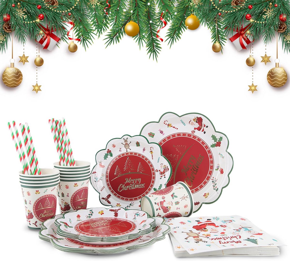 60-delige Kerst Servies Set: Papieren Borden en Dessertservies voor Feestdagen