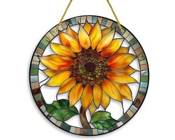 Zonnebloem Gebrandschilderde Ramen Suncatcher Glas In lood Zonnevangers Ornament Panel Muur Opknoping Decoratie Bloemcadeaus - 85 karakters.