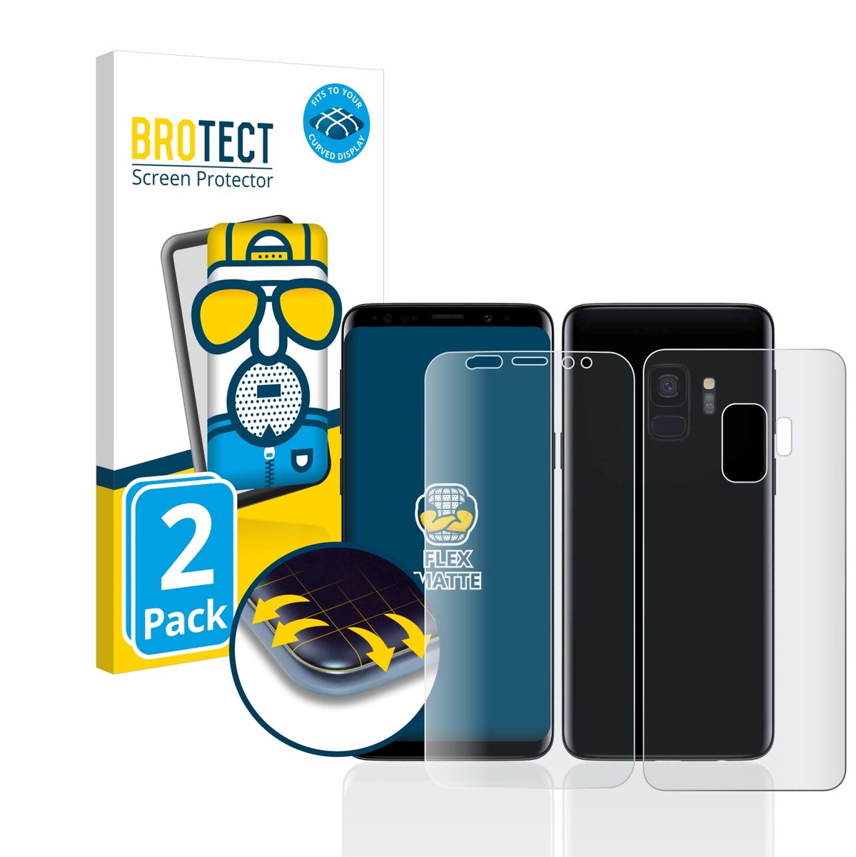 BROTECT - Screenprotector voor Samsung Galaxy S9 (Voor+Achter) - Folie Beschermfolie matte volledig dekking 2 Stuks
