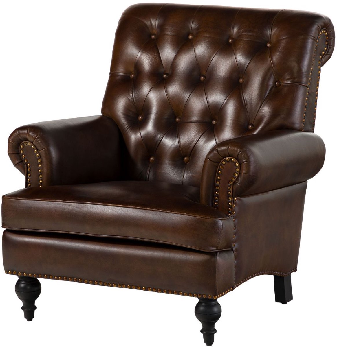 MASSIVMOEBEL24 .DE zetel CHESTERFIELD #105 bruin echt leer 84 x 94 x 84 cm
