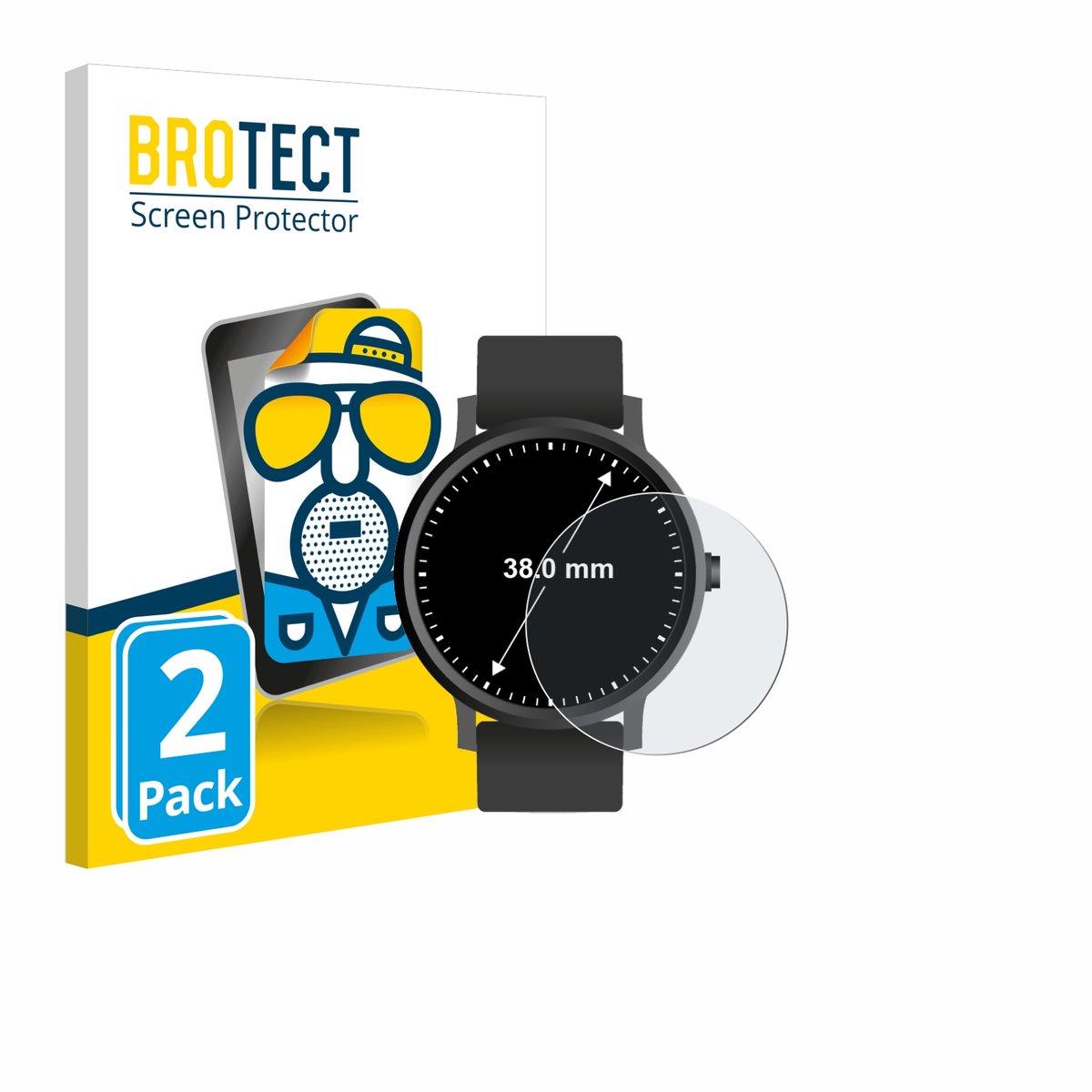 BROTECT - Screenprotector voor Ronde Displays (ø: 38 mm) - Folie Beschermfolie matte 2 Stuks