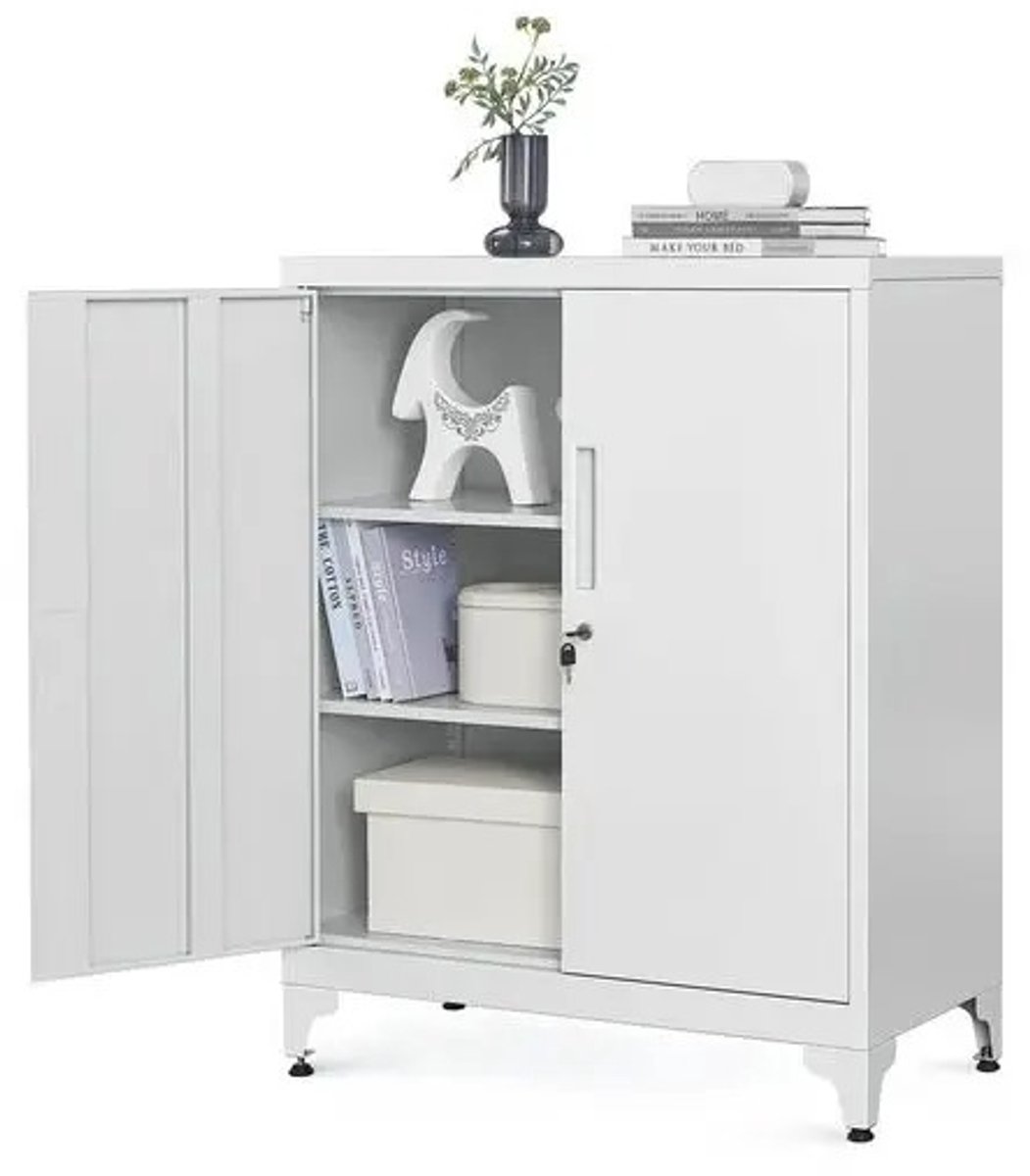 NaevaMi Archiefkast met slot - Kantoorkast - Werkruimte - Opbergkasten met 2 deuren - Veelzijdige Opbergoplossing - Multifunctionele Garagekast - Dossierkast - Stalen kast - 90x80x40 cm - Licht Grijs