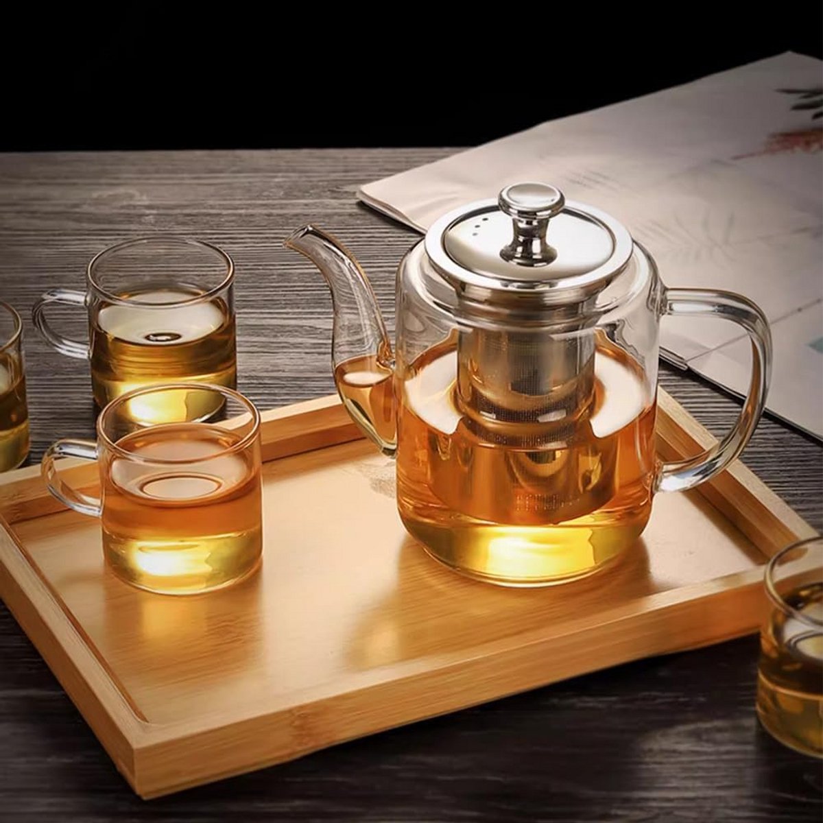 Glazen theepot met RVS zeef voor losse thee (650/800/1100ml)