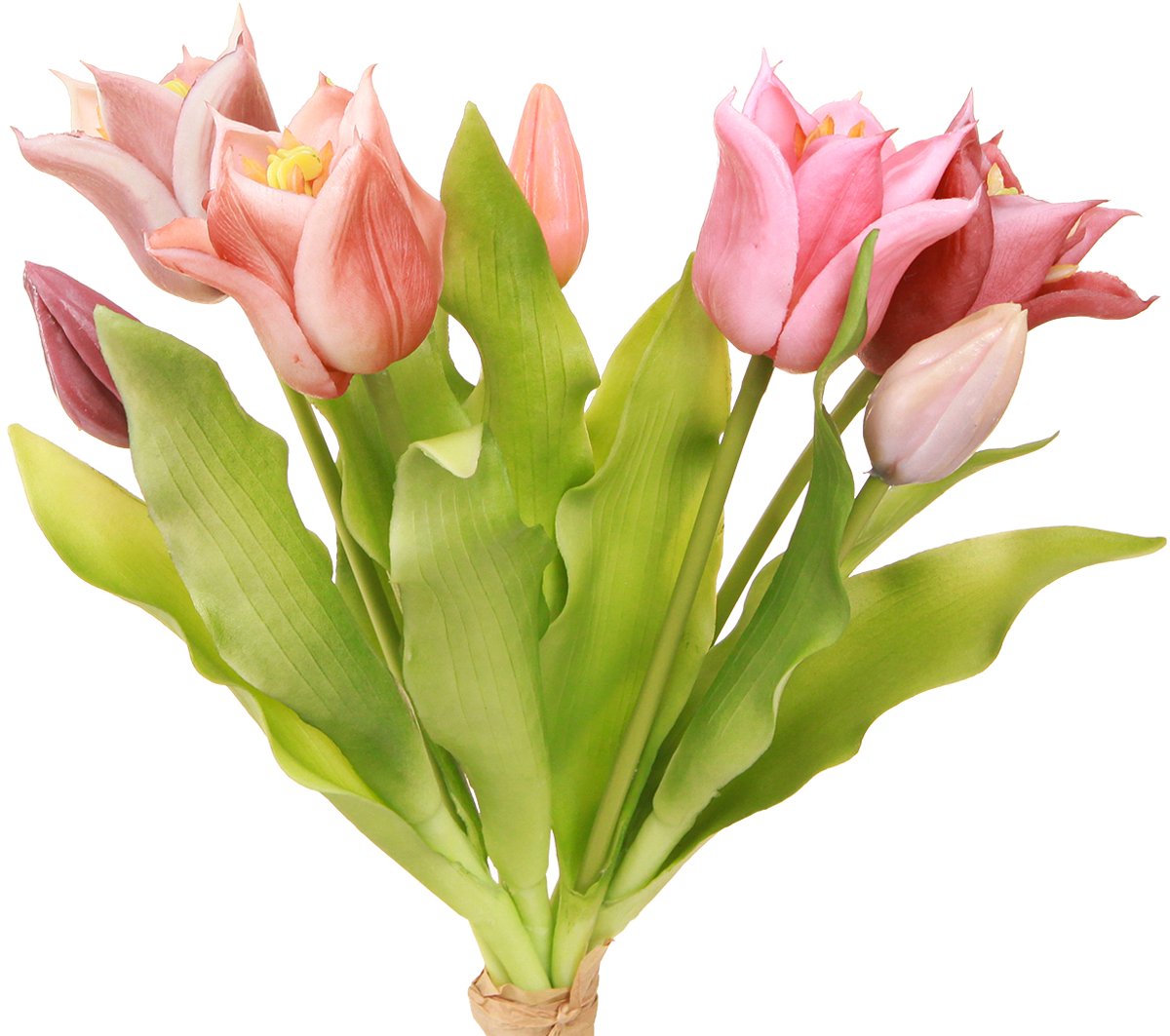 Viana Kunstbloemen Kroon Tulpen Paars Roze 7 stuks in bos 34cm Veelkleurig