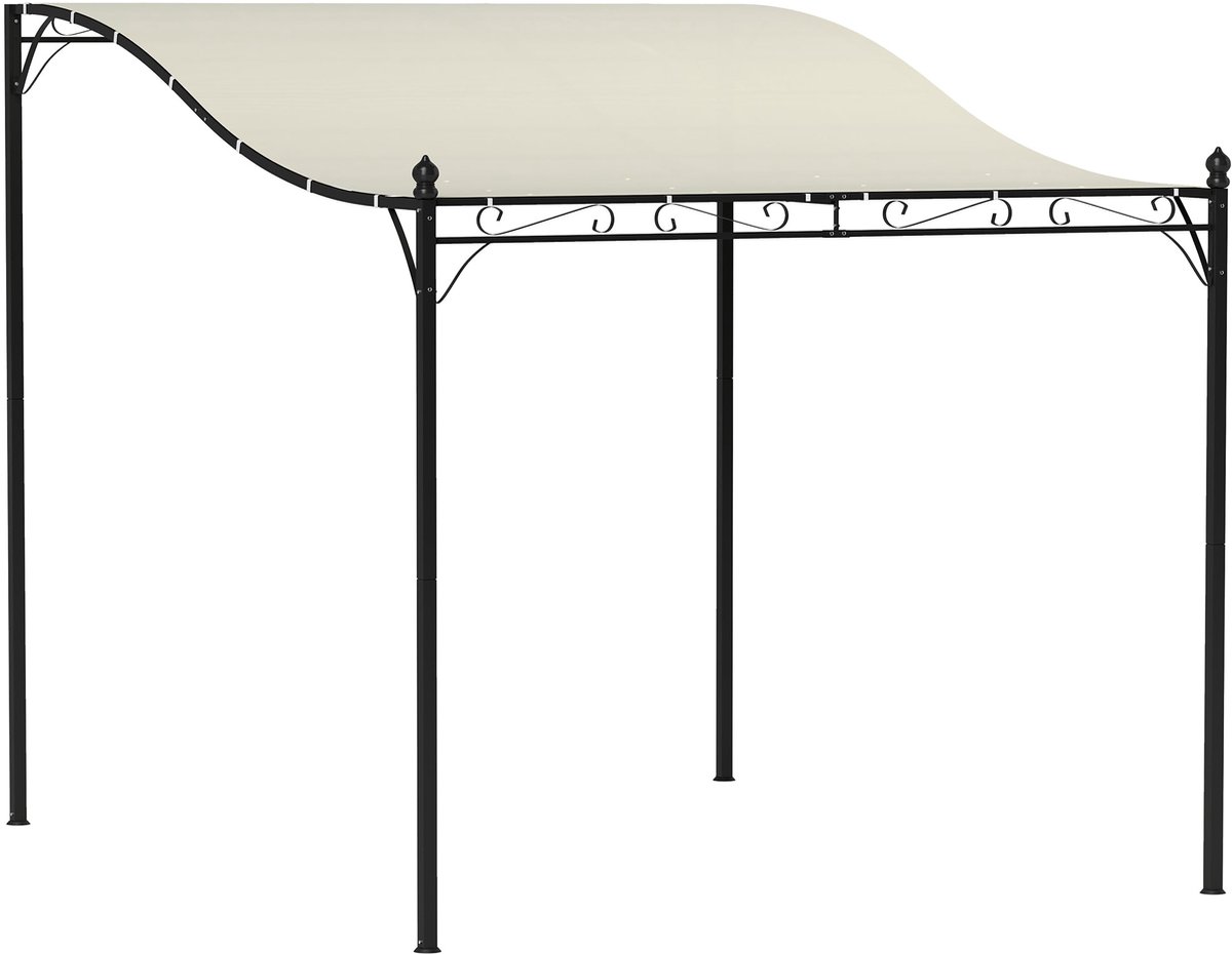 Merax Pergola Aanbouw 248x298 cm met Dak – Terrasoverkapping aan Muur – Waterafstotend Polyester 180 g/m² – Met Afvoeropeningen – Metalen Frame – Tuin & Terras – Crèmewit