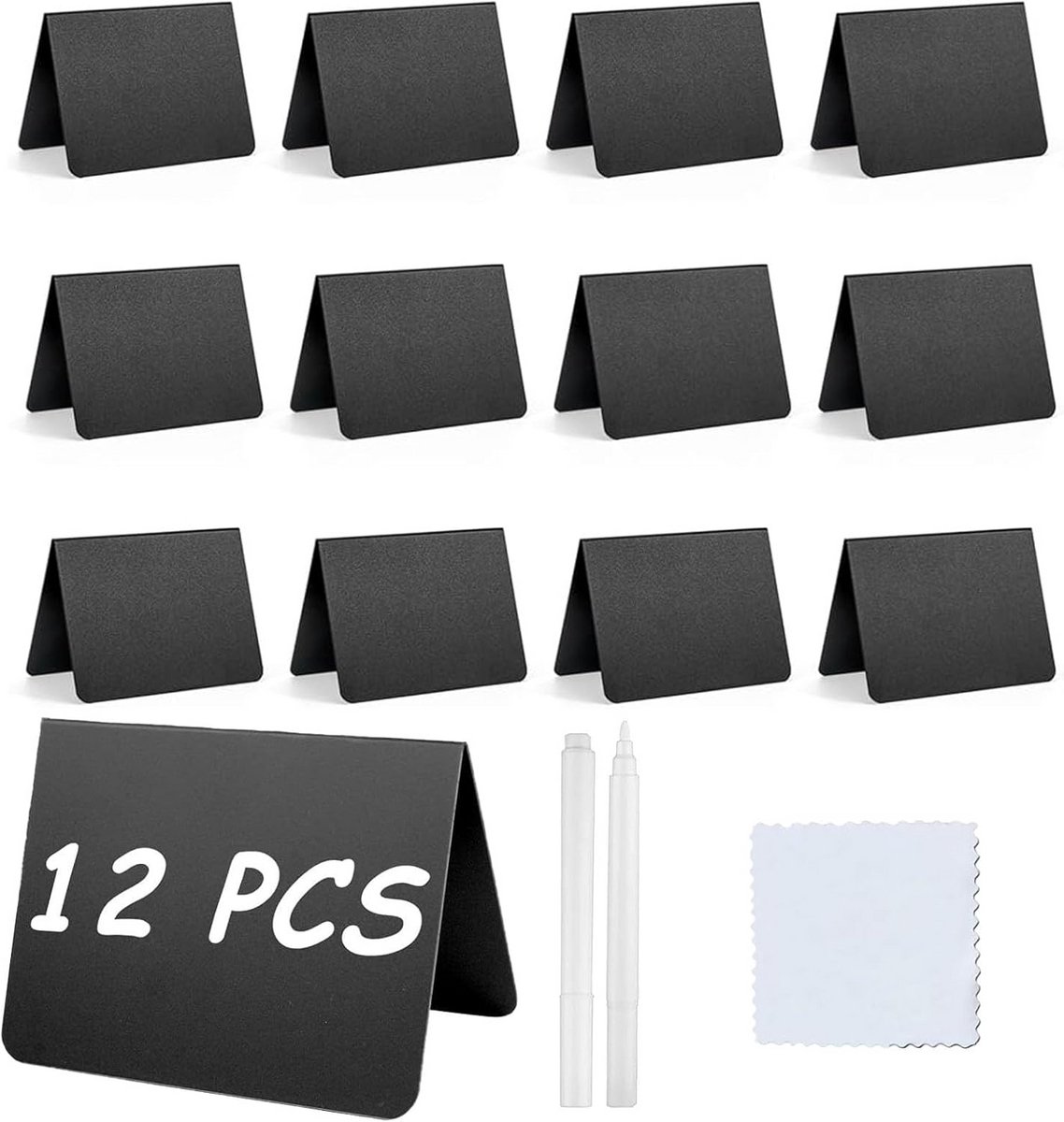 Buffet bordjes set 12 stuks L-vormig 10x7,5 cm met stiften en doek