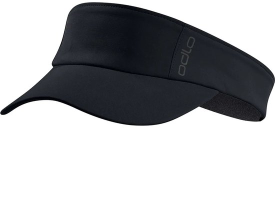Zwarte Odlo zonneklep met logo opgestikt.