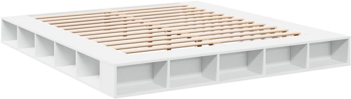 Massief Houten Bedframe Wit 180x200 cm met Opbergvakken