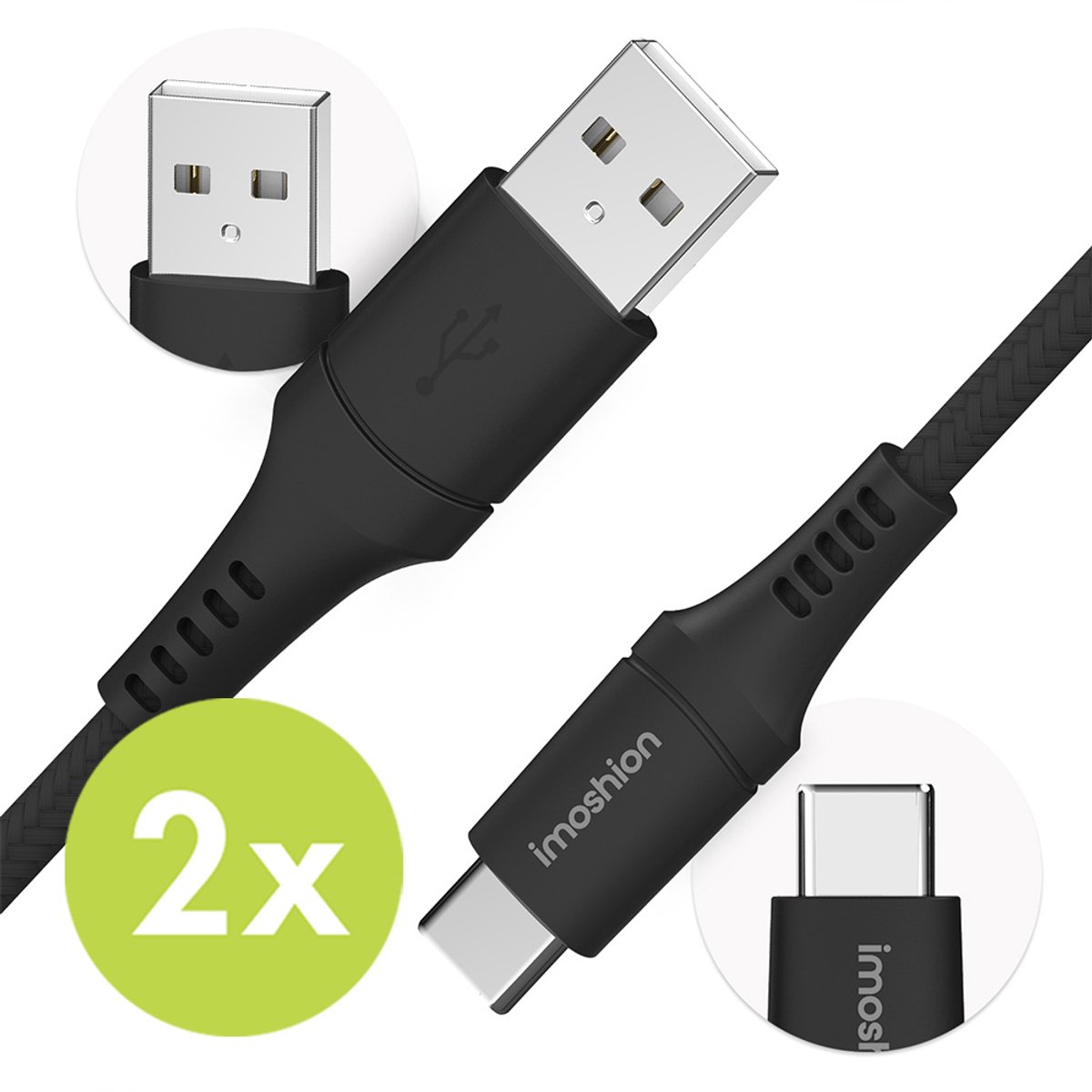 imoshion Kabel Duopack - USB C naar USB A Kabel - 0.25 meter - USB-C Oplader Kabel - Zwart