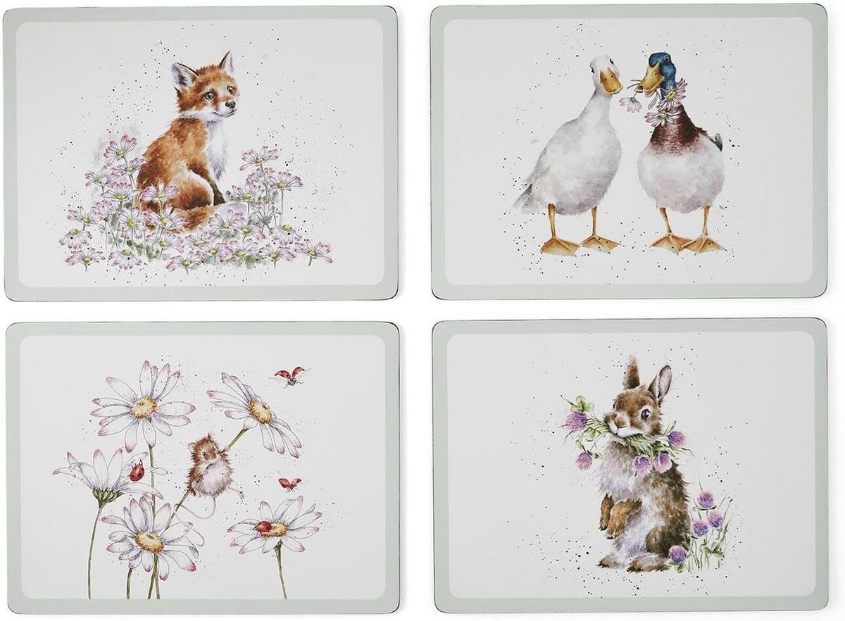 Set van 4 Grote Placemats met Wildbloemen Patroon