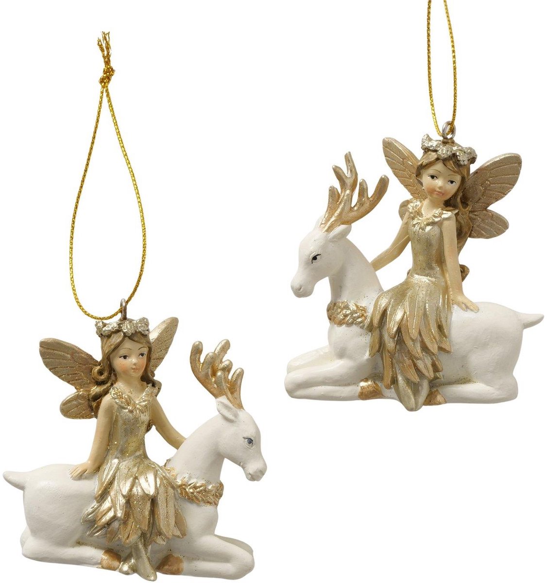 Boltze Home kerstdecoratie engel hanger polyresin goud wit 7cm.