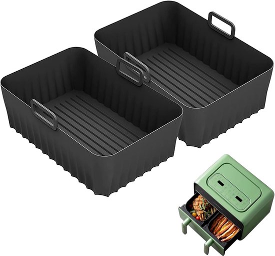 2 stuks siliconen vormen voor luchtfriteuse, 21,5 cm x 14,5 cm x 7 cm, compatibel met Ninja Foodi AF300EU AF400EU, voor Dual Air Fryer voor Cosori, voor Tefal, voor Philips