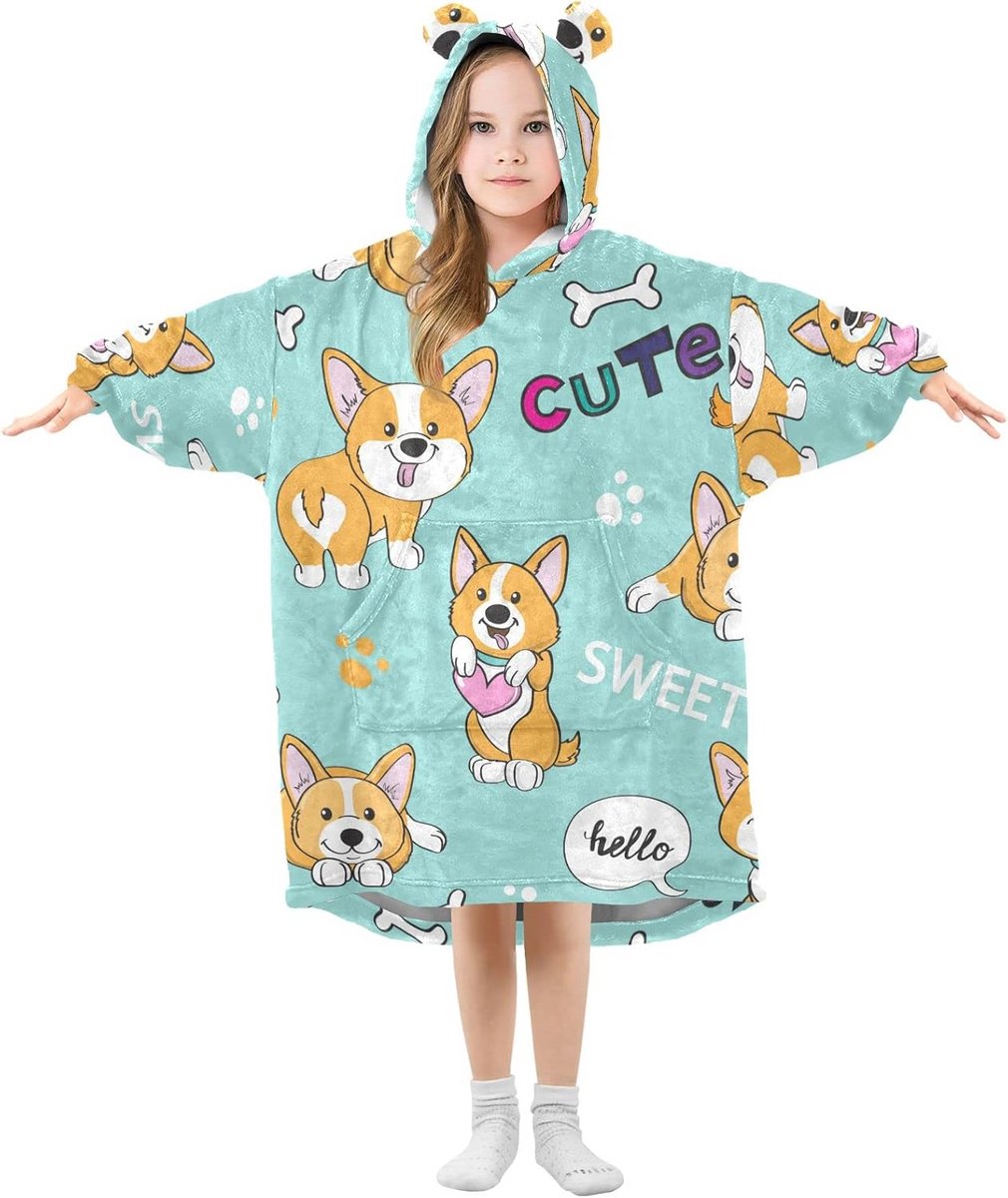 Oversized Draagbare Deken Hoodie met Kap voor Kinderen, Warme Fleece